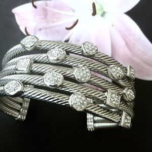 Statement Cable Crystal Bracelet Silver Tone